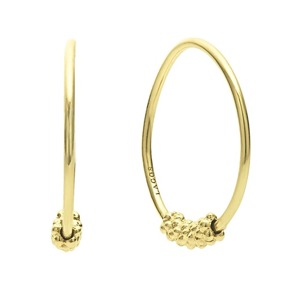 LAGOS Signature Caviar Superfine Hoop Wire Earrings 18K Yellow Gold NWOT - Picture 3 of 3